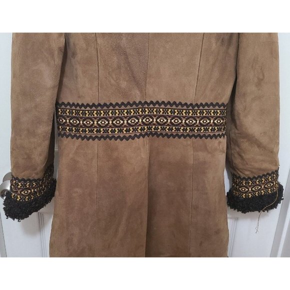 Vtg 70s Breier Of Amsterdam Women's Long Suede Jacket Brown Embroidered Sz Small - Picture 7 of 15
